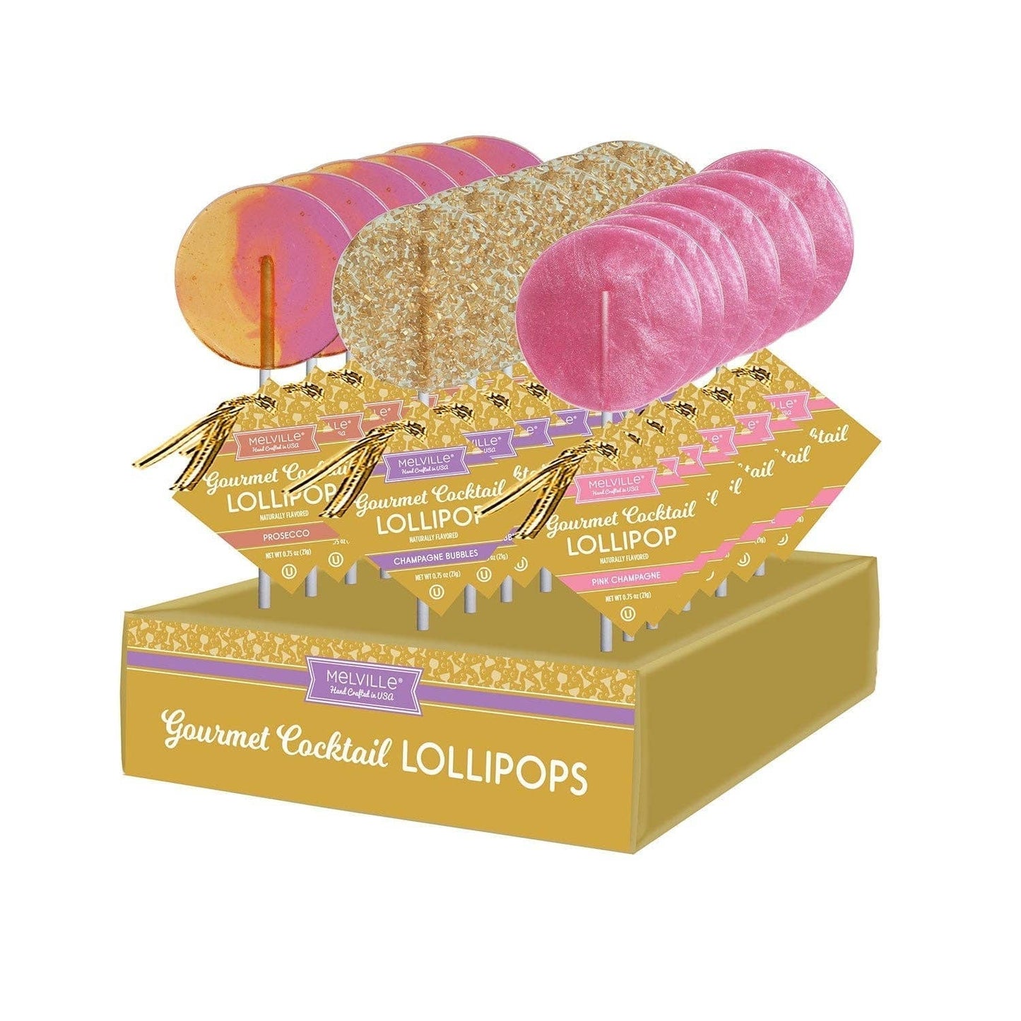 Gourmet Cocktail Lollipop Assortment - Pink Champagne, Prosecco, Champagne Bubbles - 3 Pack